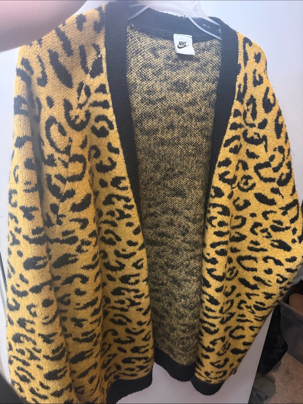 Nike Women’s Yellow and Black Leopard-Print Open Cardigan
